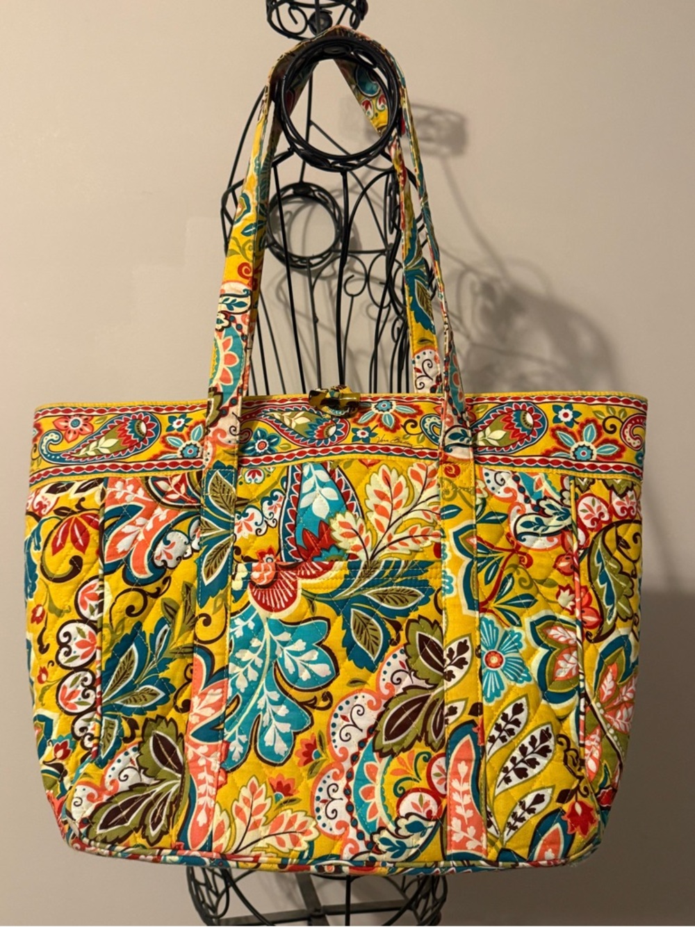 VERA BRADLEY Quilted Floral Laptop Tote Large Travel Bag Provençal Yellow EUC